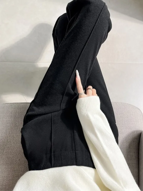 Pantalons décontractés à taille haute et jambes larges pour femmes, pantalons Camere, automne hiver, nouveau style, pantalon long jusqu'au sol