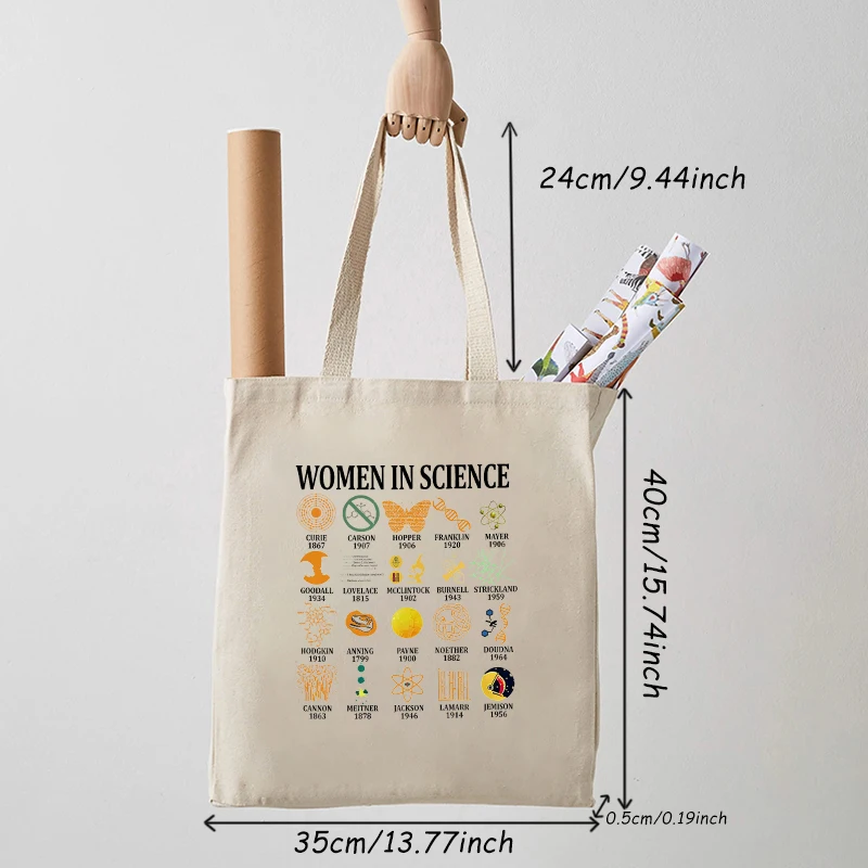 Women in Science Tote Bag Shopper Organizer Storage Clutch Travel Necessity Stylish Books Bag Causal Canvas Hangbag Gift for Her