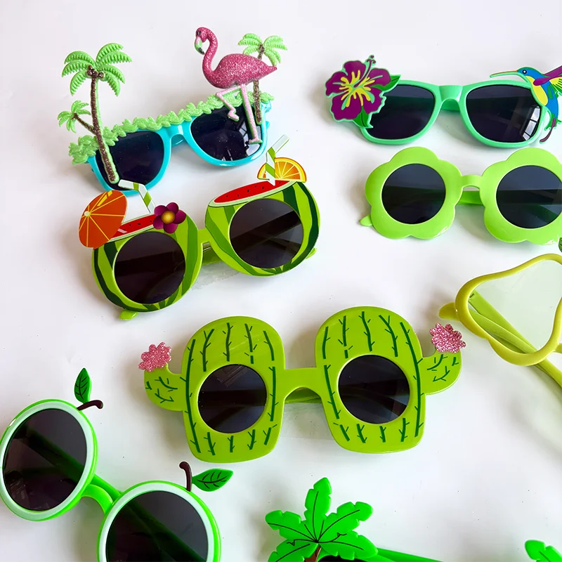Funny Novelty Hawaiian Party Sunglasses, Brid Flower Tree Shaped Party Glasses for Summer Luau Beach Party Favors Photo Props
