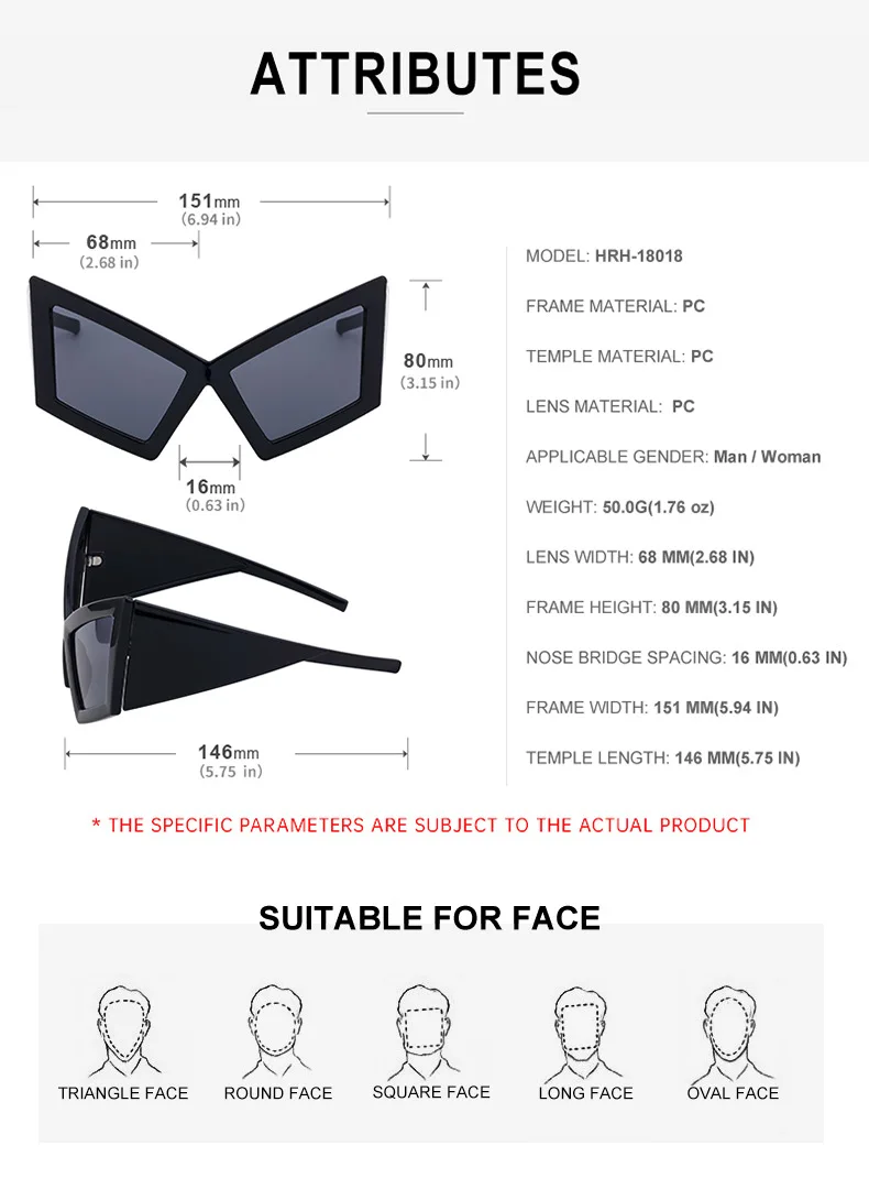 Übergroße Cat-Eye-Sonnenbrille für Damen 2026 Luxusmarken-Designer Großer Rahmen Vintage-Brillen Y2K Punk Sonnenbrillen für Frauen UV400 – Detail 9