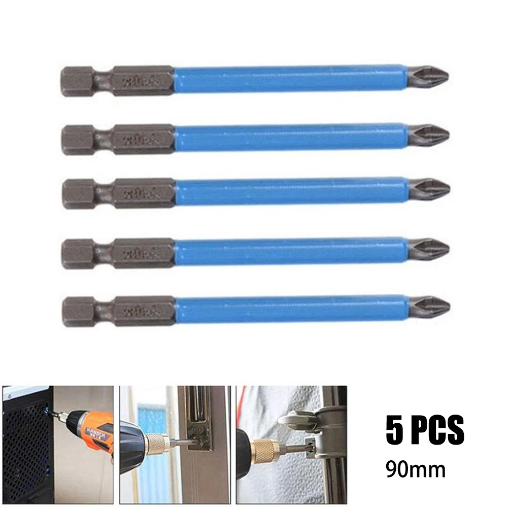 

5pcs Magnetic Hex Shank Anti-slip PH2 Cross Screwdriver Drill Bits Length 90mm Alloy Steel Anti Slip Electric Screwdriver Bit