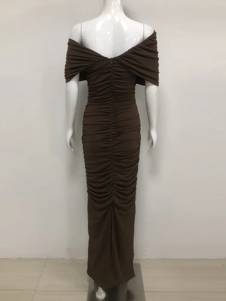 우아한 오프숄더 컷아웃 슬림 바디콘 롱 드레스 여성용 정장 디너 생일 파티 가운