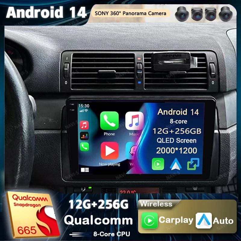 Android 14 For BMW 3-Series E46 M3 318 320 325 330 335 2K QLED Android Car Radio Multimedia Video Player AI Voice CarPlay stereo