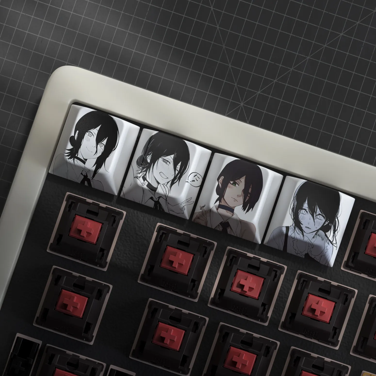MAIMOOO Reze Keycap Cherry R4 Profile 4PCS PBT Custom Chainsaw Man Anime Keycaps for DIY Mechanical Keyboard Makima Denji Power