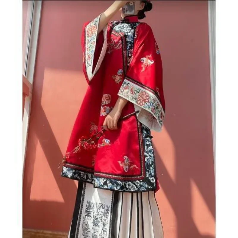 Original Qing Dynasty Antique Clothes Chinese Traditional Women's Clothes Vintage Stand Collar Printed Long Sleeve Cheongsam