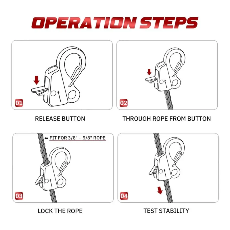 RTENTE-For Boat Yacht Stainless Steel Adjustable Line Length Sliding Rope Hook Quick Release Clip Bumper For Docking
