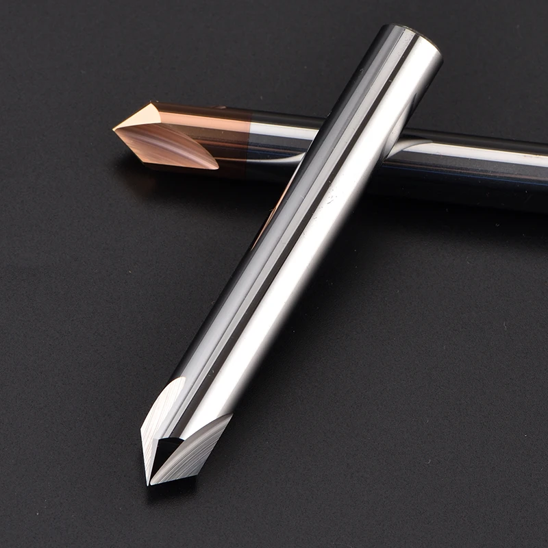 Mata Bor Chamfer Baja Karbida Tungsten HRC55 KH CNC, Mata Bor Ukir CNC 3 Alur dengan Lapisan TiSiN, Alur V untuk baja dan aluminium