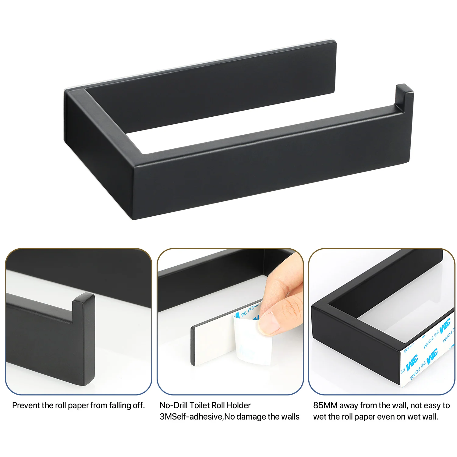 

Toilet Roll Holder Matte Black Toilet Paper Holder No Drilling Wall Mounted Towel Holder SUS304 Stainless Steel for Bathroom