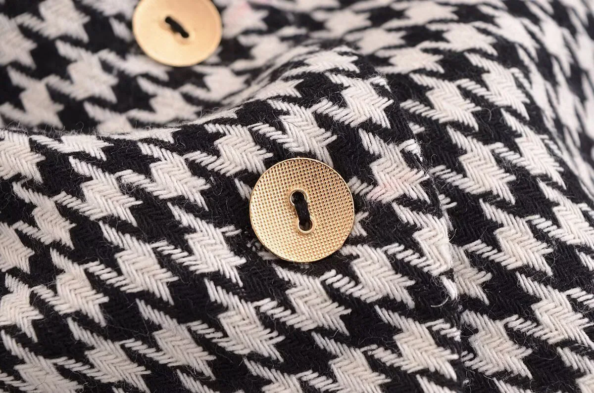 الربيع الملابس النسائية houndstooth بسيط مزاجه طويلة الأكمام جولة الرقبة ركاب سترة مزاجه عارضة تنورة قصيرة