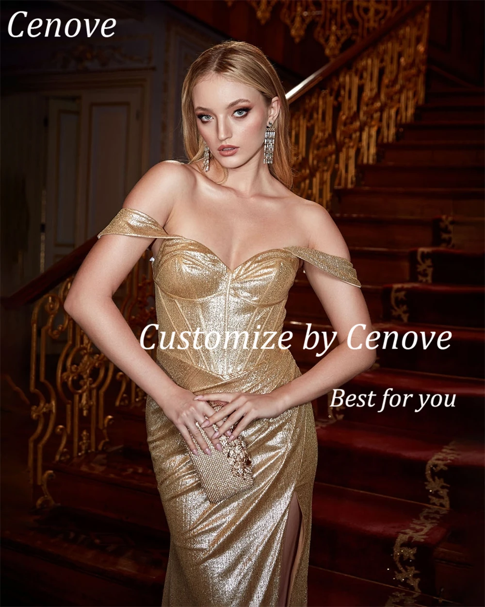 Cenove เซ็กซี่ชีฟองชุดราตรีอย่างเป็นทางการชุด Backless Gold ใหม่เจ้าสาว Elegant สำหรับผู้หญิง2023