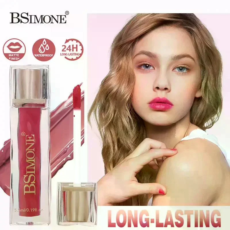 BSIMONE Velvet Matte Lip Gloss Liquid Lipstick Sexy Lip Makeup Women Beauty Red Non Stick Cup Waterproof Lip Gloss Long Lasting