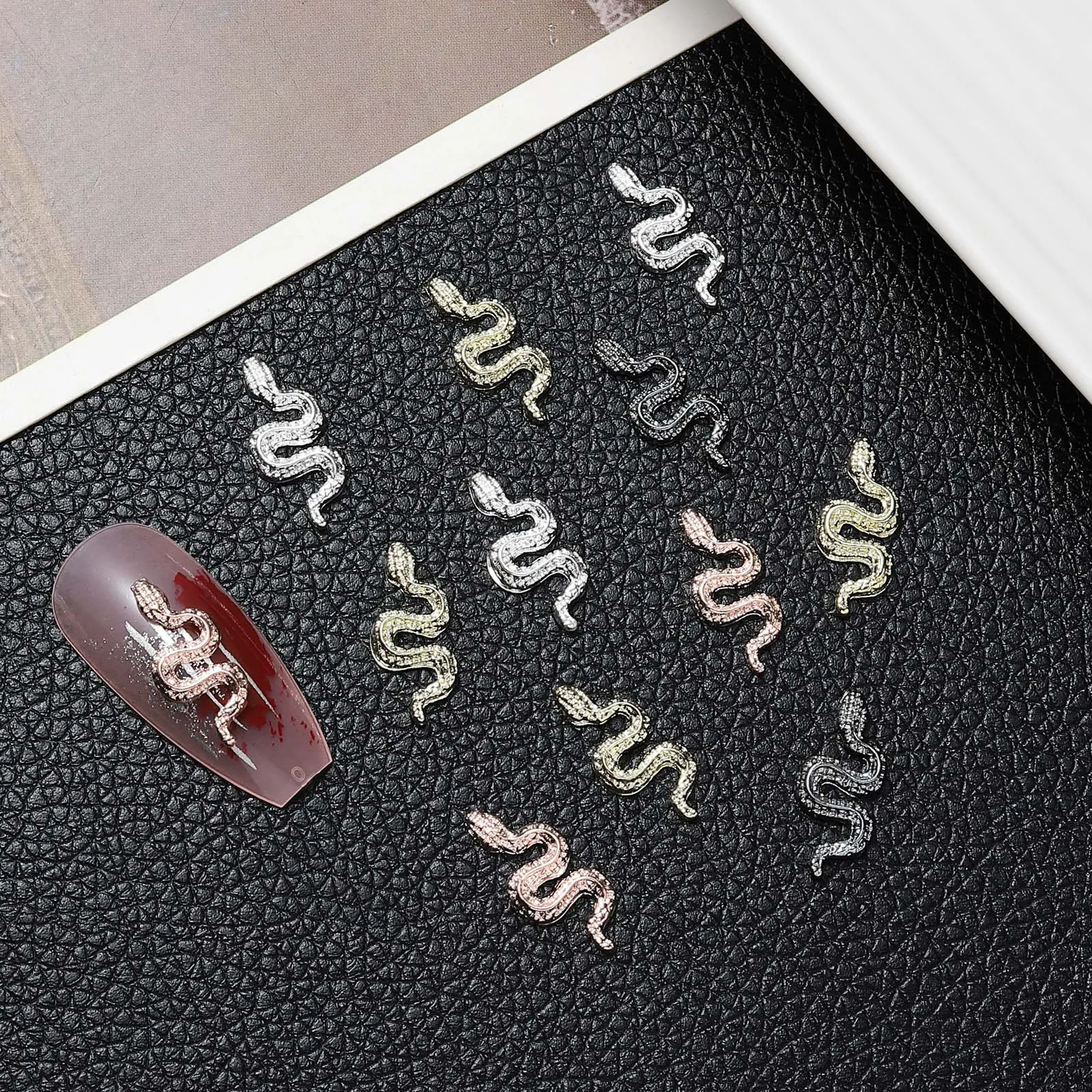 20pcs miniso metal snake cartoon nail charms for diy nail making kawaii cute resin nail art decoreation