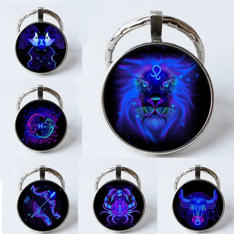 Nightlight Twelve Constellations Keychain New Creative Fashion Time Gem Metal Pendant Jewelry Gift Ornaments Trinkets Llaveros