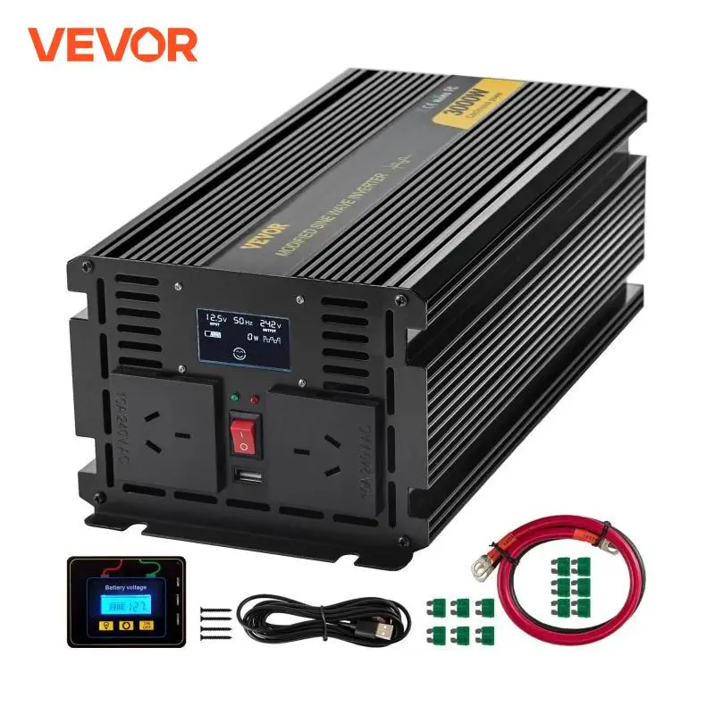 VEVOR 3000W DC 12V to AC 240V Modified Sine Wave Inverter LCD Remote Controller for Electrical Tools Car and Home Power Supply