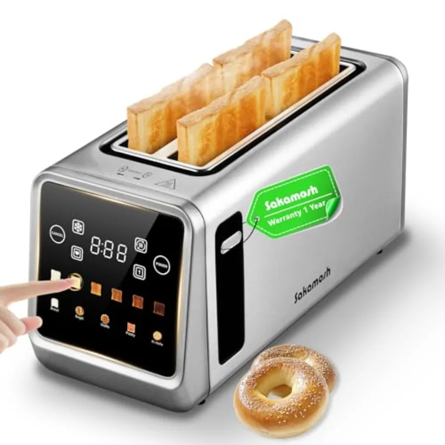 

Smart 4-Slice Toaster with Touch Screen 1400W Stainless Steel Toaster with 6 Browning Levels 5 Bread Types Bagel Extra Long Wid