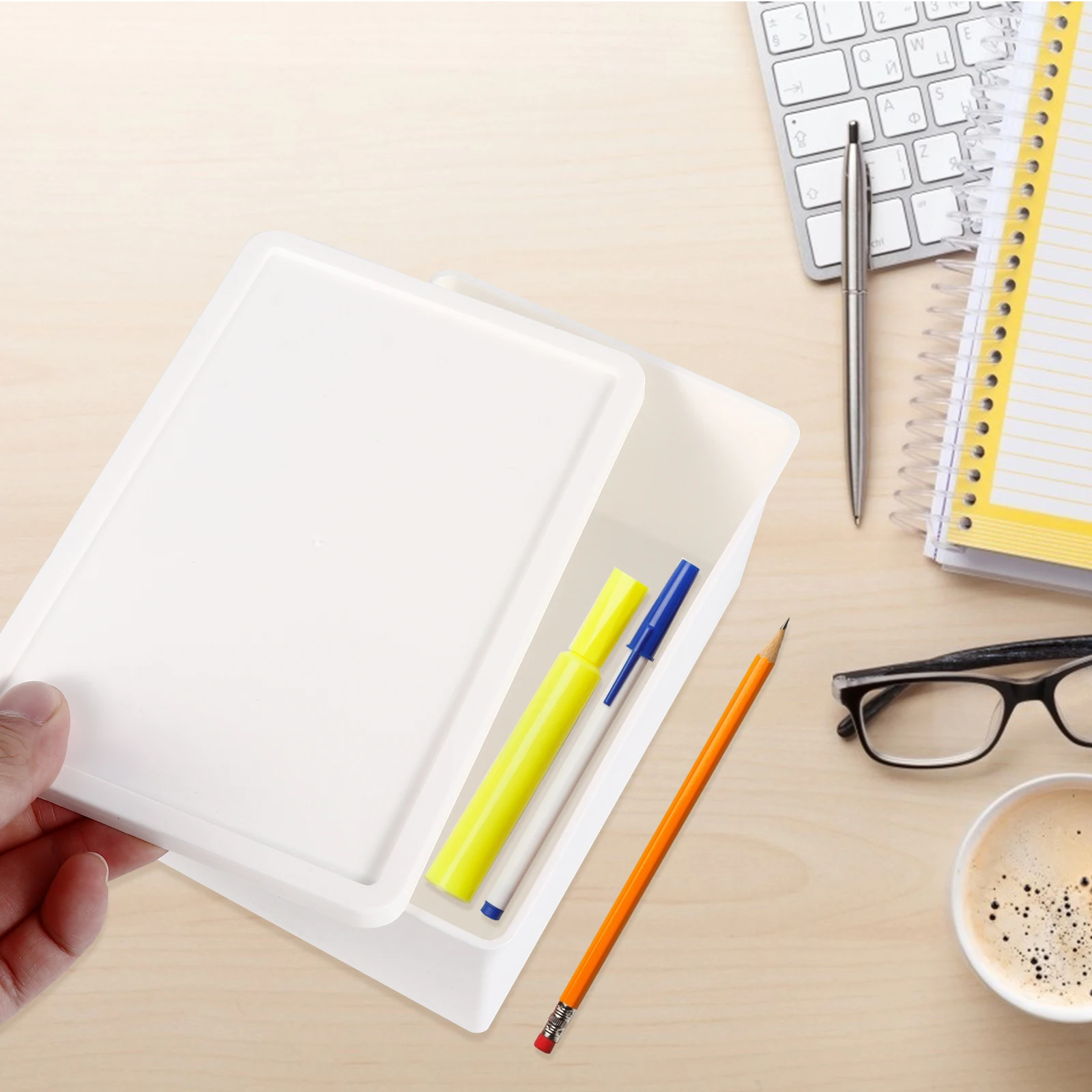 2pcs Plastic Storage Box Quality Home Organization Bedroom Plastic Desktop Box Living Room Desk White Color