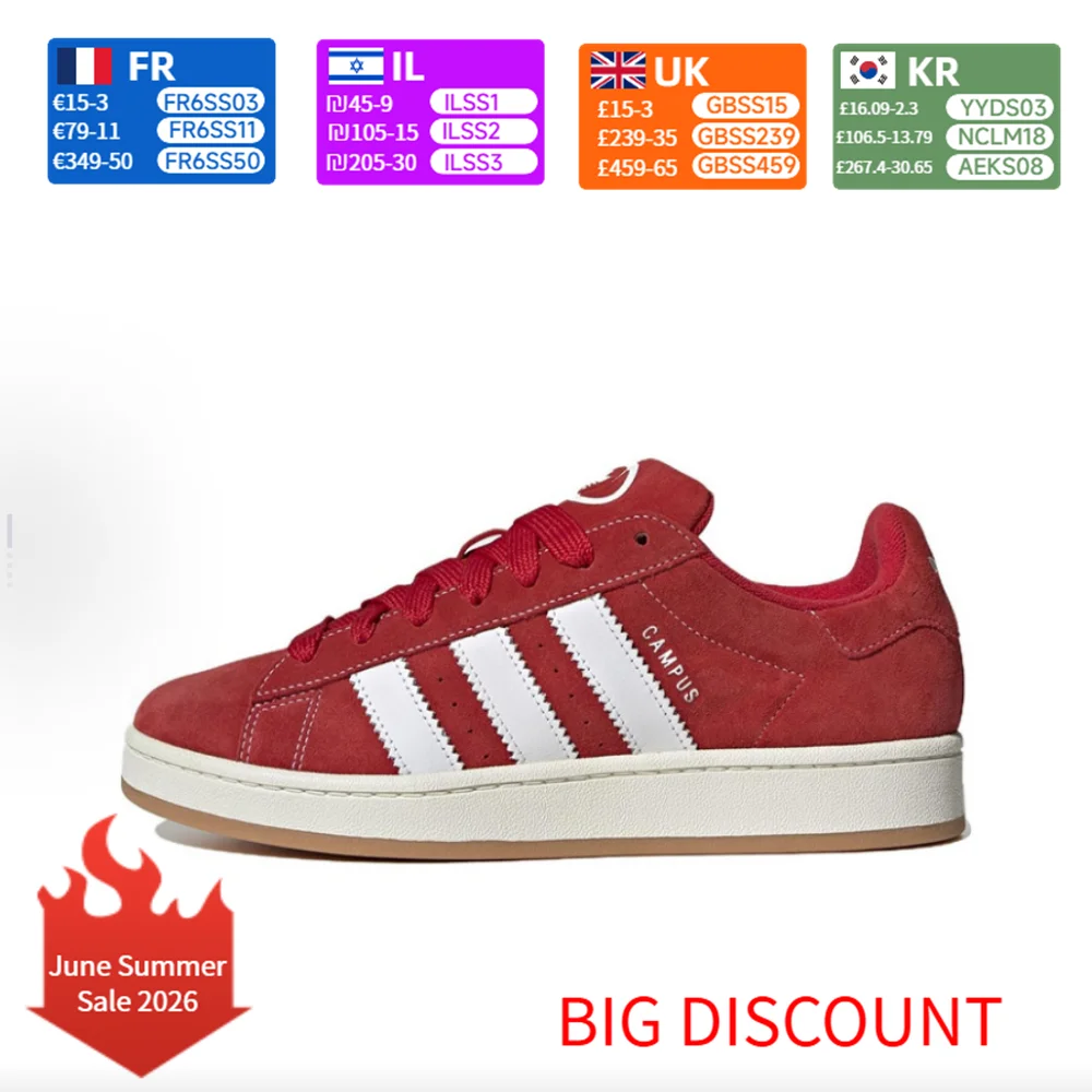 adidas Originals CAMPUS 00s Leather Comfortable Durable Lightweight Low-Top Skate Shoes Unisex Red/White H03474