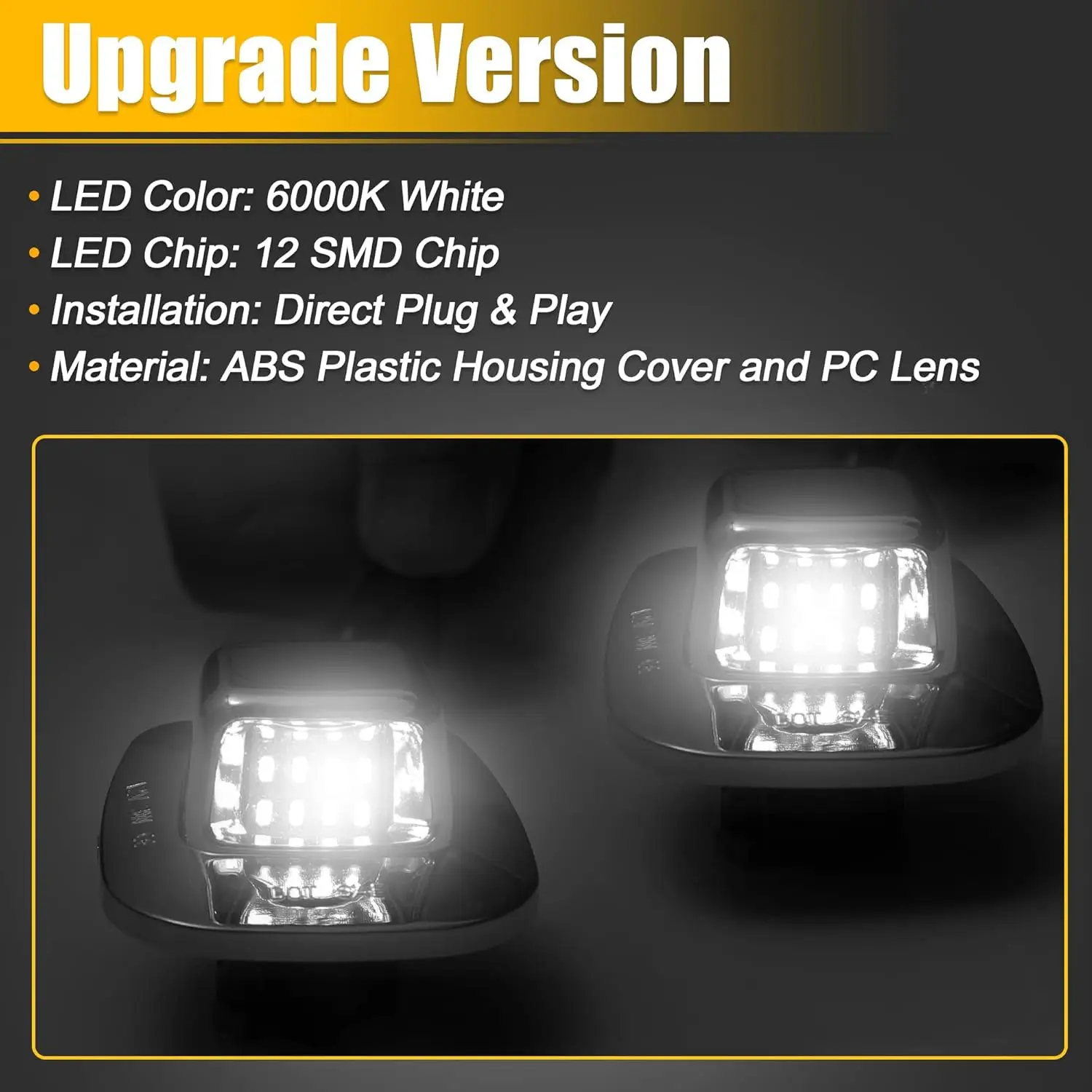 2PCS White LED License Plate Light Plug And Play For 1988-1999 Chevy GMC Silverado Sierra C1500 C2500 C3500 K1500 K2500 K3500 Su