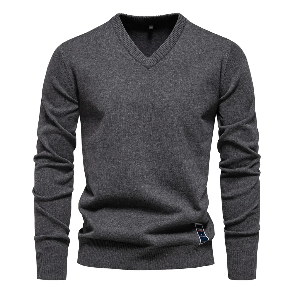 Immagine 3: Maglione da Uomo a Collo a V in Maglia, Tinta Unita, Primaverile Autunnale, Casual e alla Moda, Pullover in Maglia Morbido e Versatile per l'Abbigliamento Quotidiano e Streetwear