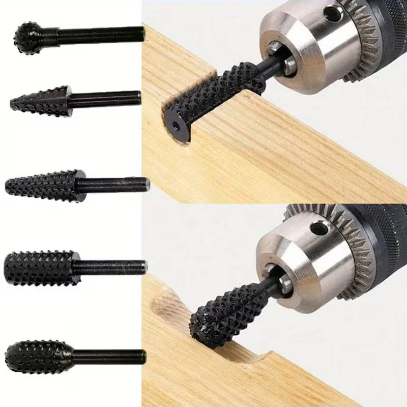 5Pcs Wood Carving File Rasp Drill Bit,1/4