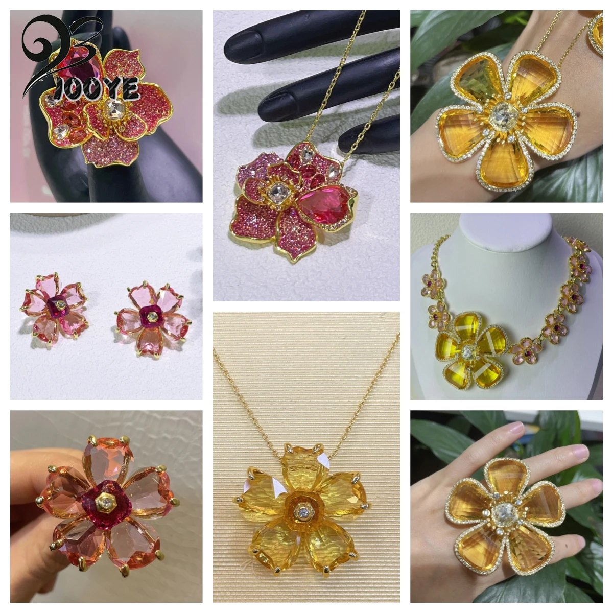

Original 2025 New Trend Luxury Fine Set Charm Yellow Pink Flower Crystal Fashion Necklaces Earrings Ring Romantic Gift For Women