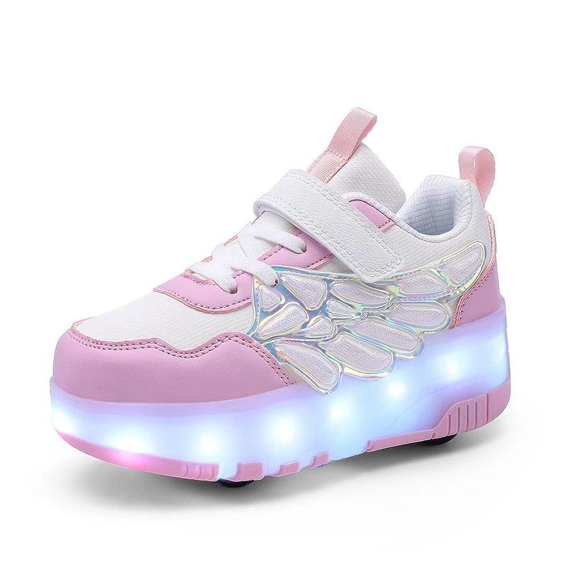 

Детские роликовые кроссовки на четырех колесах со светодиодной подсветкой, зарядка через USB, для мальчиков, повседневные, для скейтбординга, спортивные, детские кеды