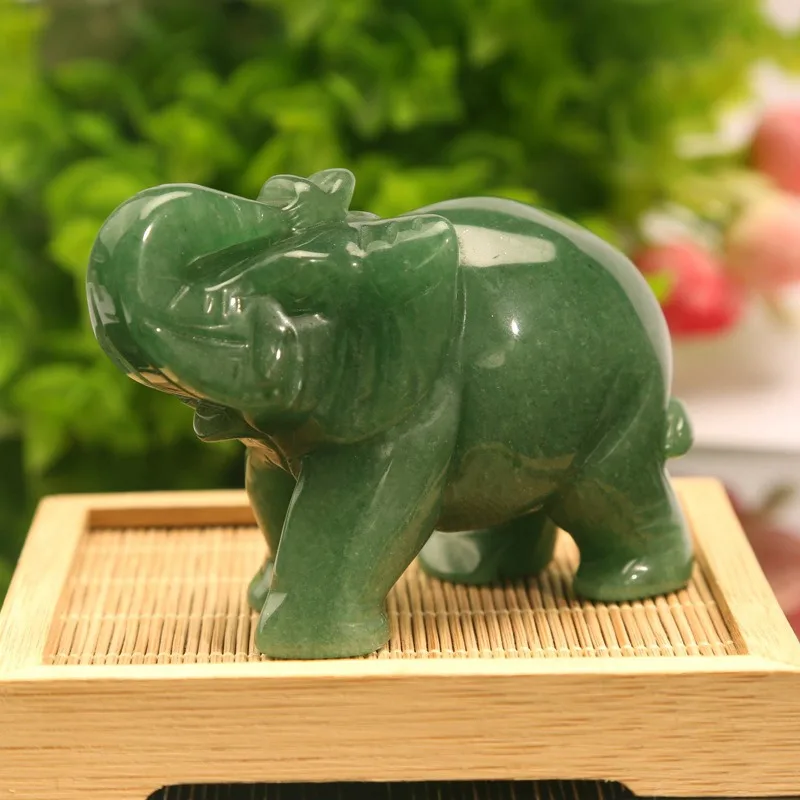 Hand Carved Natural Green Aventurine Jade Elephant Statue - Good Luck Ornament and Decor New