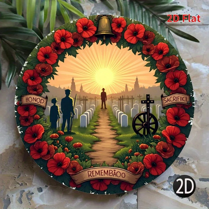 2D flat printing, 1pc, Glorious Sacrifice Round Metal Sign, perfect for Vibrant and serene decor for living room, bedroom, porch