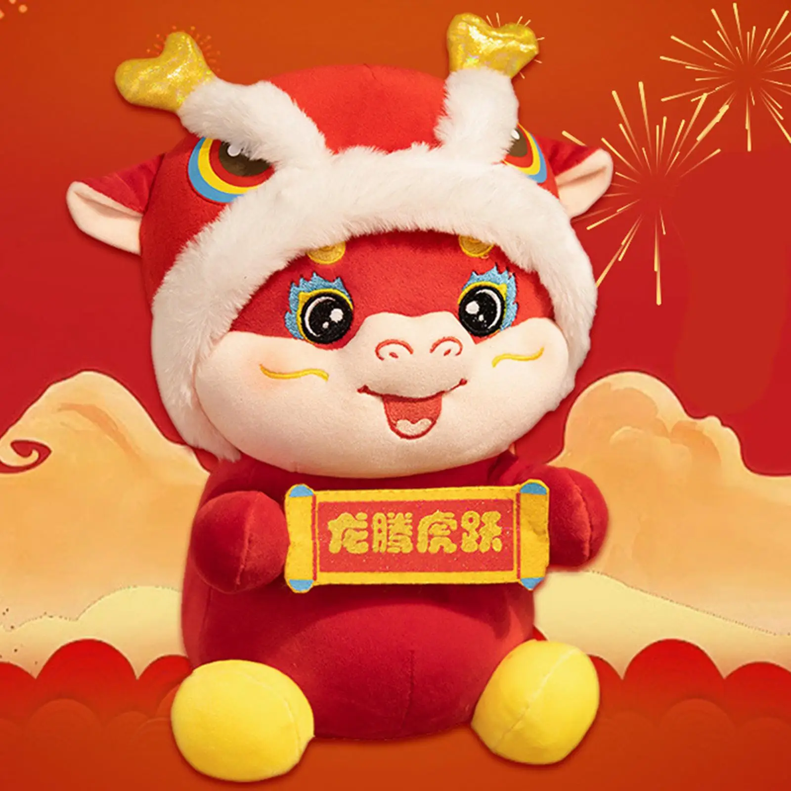 Chinese New Year Dragon Plush Doll Mascot Souvenir Gift Stuffed Animal Dragon Doll for Home Holiday Living Room Cafe Restaurant