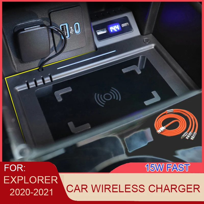 For Ford Explorer Accessories Car  Wireless Charger 2020 2021 15W Fast  Charging Plate Interior Modification Parts For iphone