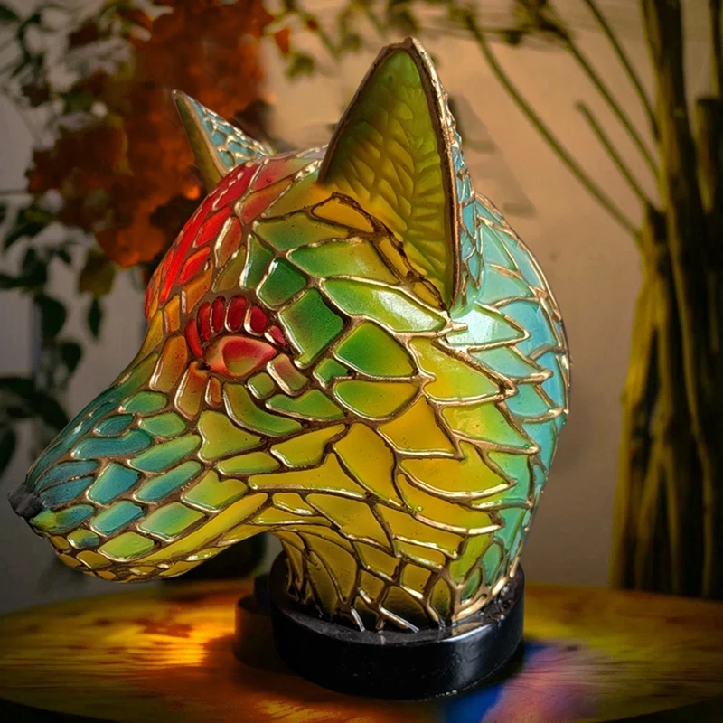 15Cm Resin Stained Glass Table Lamp-Animal Series, Used For Home Decoration.