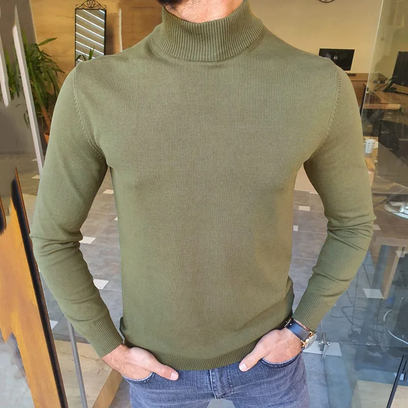 

Men's Slim Fit Long Sve High Collar Knitted Sweater Autumn Sle Base Layer Casual Faion Youthful Vitali Thin Sweater