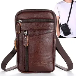 Men's Leather Waist Packs Bolsas Phone Pouch Bags Men Handbag Bag Small Chest Shoulder Belt Bag Crossbody Leather Bags Gift