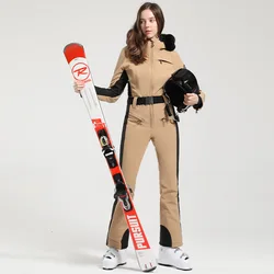 Traje de esquí de una pieza para mujer, mono, ropa general, grueso, térmico, impermeable, a prueba de viento con cintura, deporte al aire libre