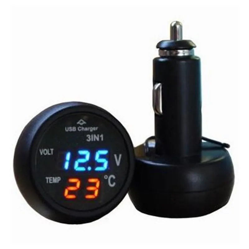 12V 24V LED 3 in 1 Car Volt Meter Car Cigarette Ligter Digital Voltmeter Gauge Thermometer USB Charger Voltage Meter Universal