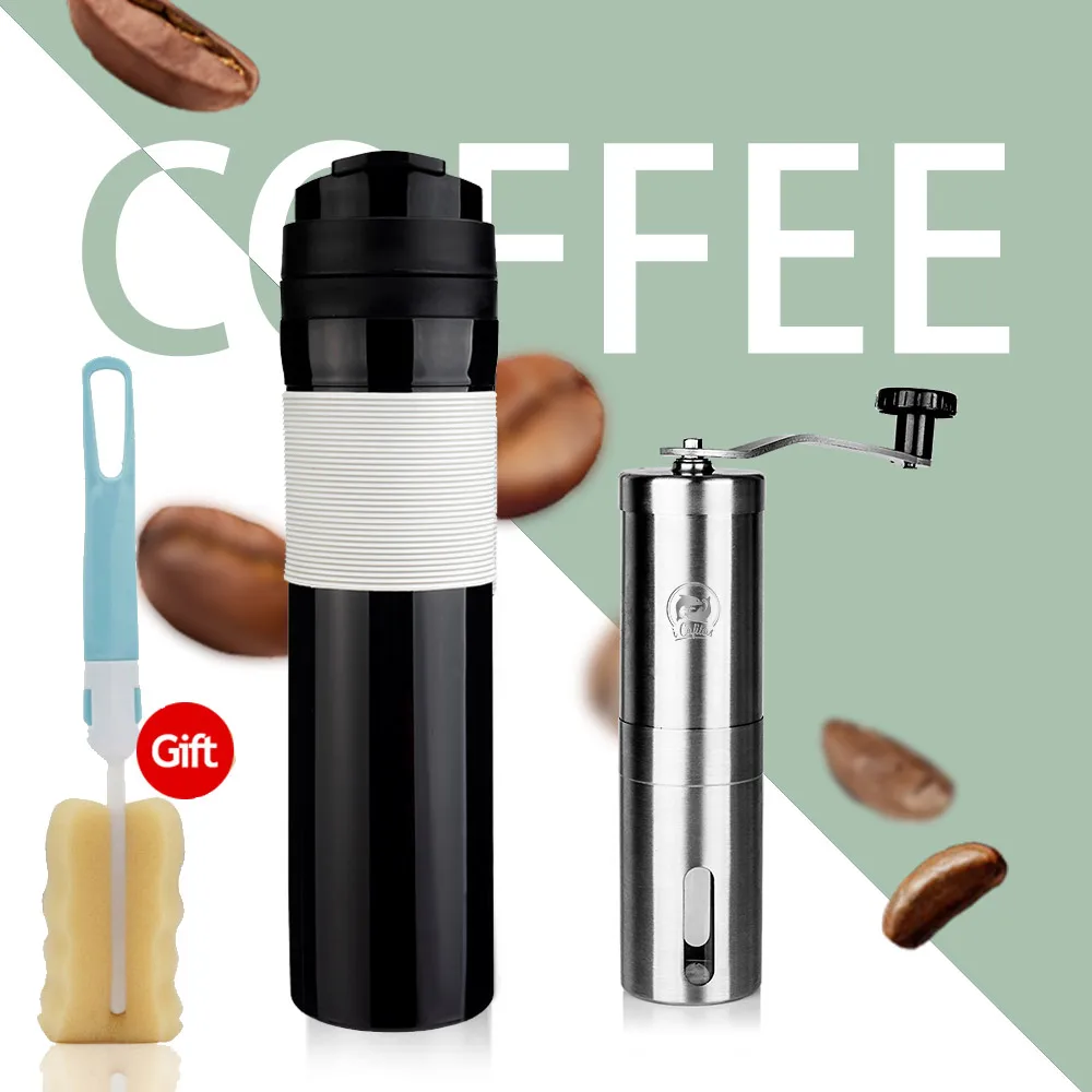 iCafilas Portable French Pressed Coffee Grinder Coffee Tea Bottle Outdoor Travel Camping Bottle for Car Hand Press Maker 350ML