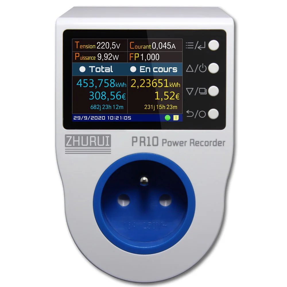 ZHURUI PR10-D French G plug socket power meter/ energy meter/ measure/ alarm/ timing/ 0.1~4000w/socket meter/meteric