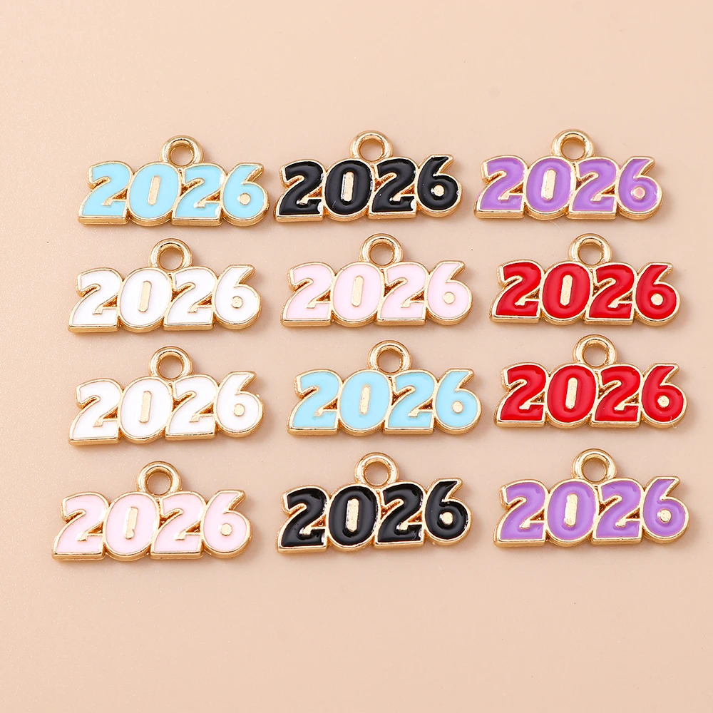 

Leslie 10pcs Enamel 2026 Number Charms Metal Charms New Year Pendants for Jewelry Making Necklaces Earrings Bracelets DIY