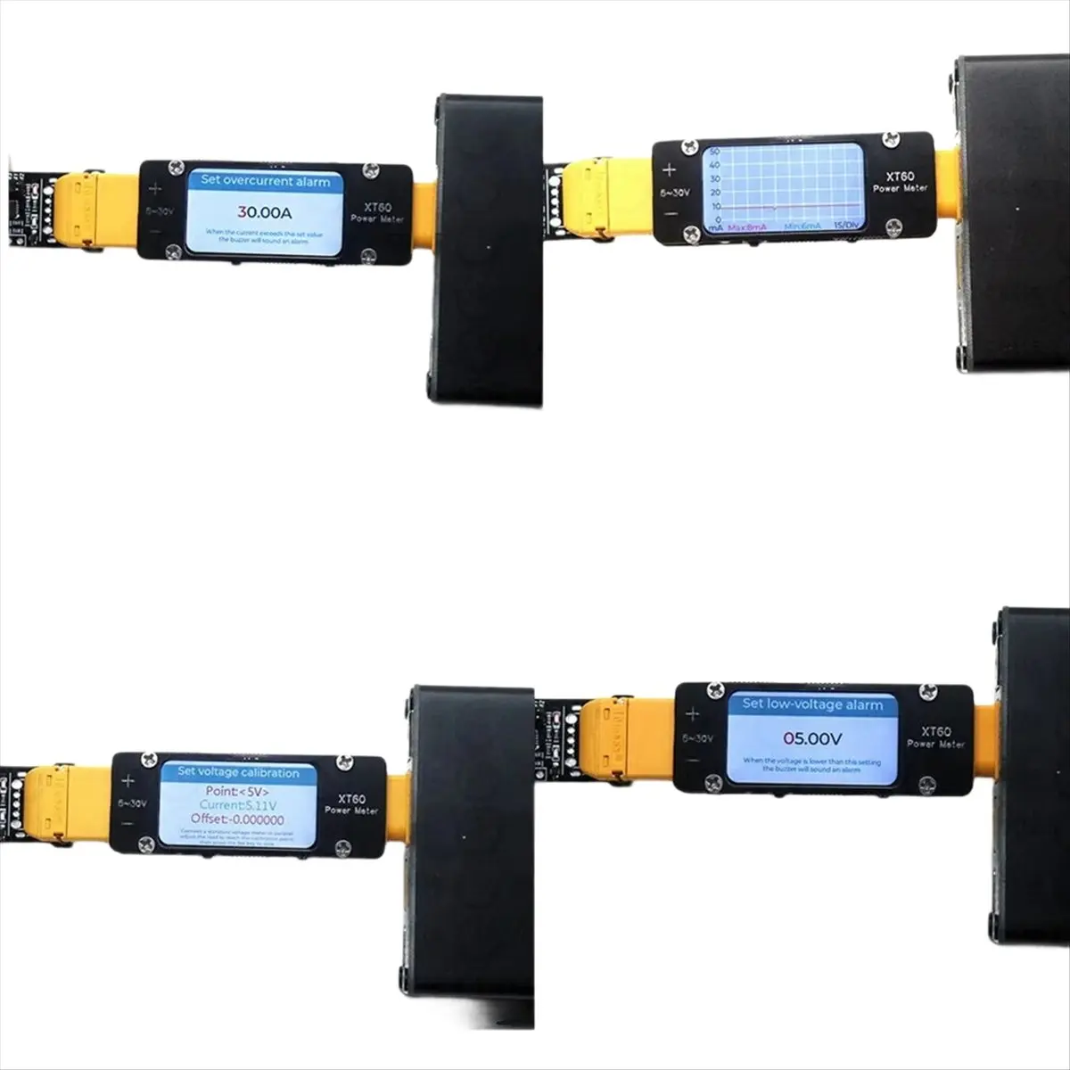 (A30I) 2mA-64A DC XT60 Ammeter Power Meter Bidirectional Current Voltage Temp for 12V 24V RC Drone Battery Charger Discharger