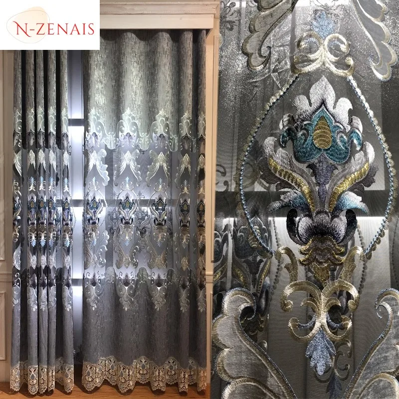 

Custom Size！！European Atmospheric and Luxury Fashion Chenille Embroidered Hollow Curtains for Living Dining Room Bedroom Decor