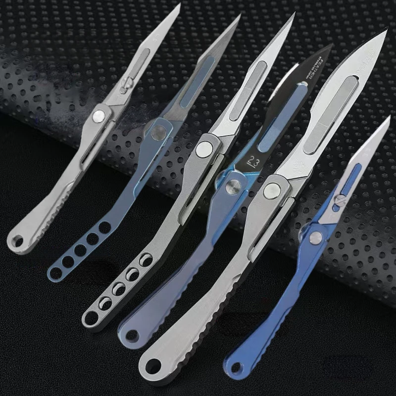 

EDC Titanium Alloy Mini Folding Knife Sharp Utility Knife Interchangeable Blade Carry-on Unpacking Express Keychain Knife Gift