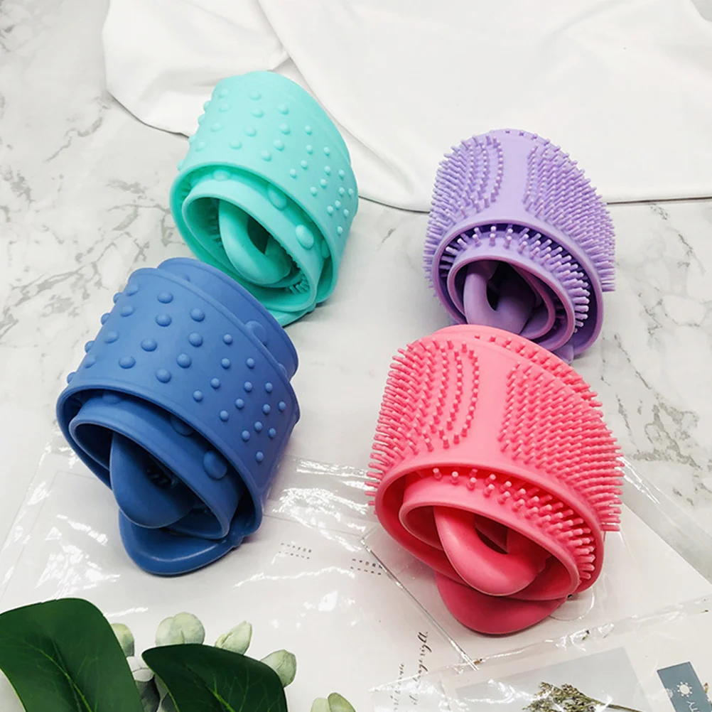 

Long Silicone Bath Towel Back Rub Towel Exfoliating Belt for Shower Back Neck Shoulders Daily Bathing Supplies Purple