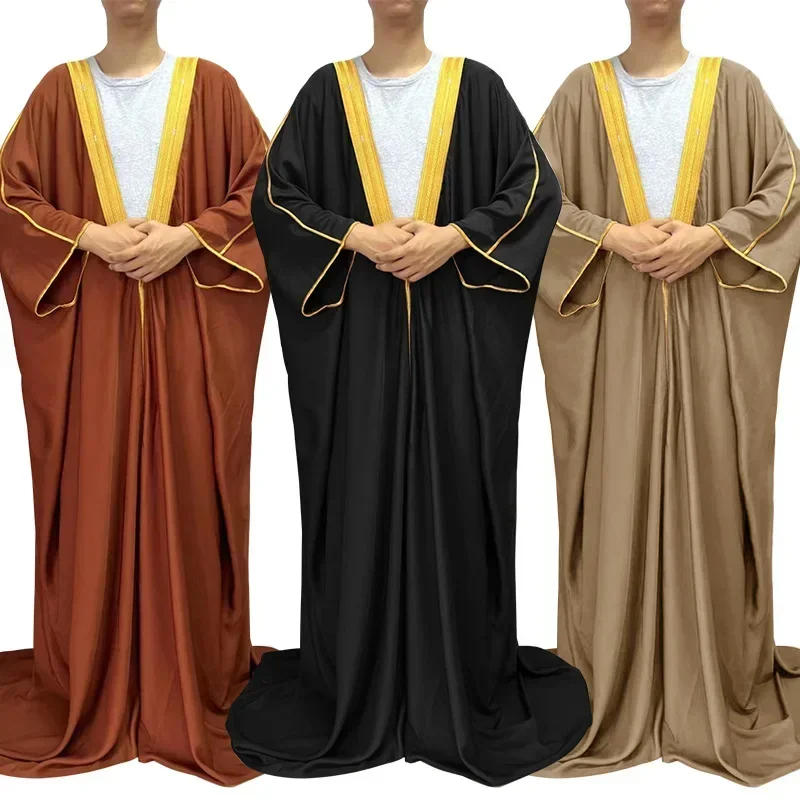 

Satin Islamic Clothes Muslim Dubai Men Bisht Abaya Eid Arab Open Kimono Thobe Saudi Robe Bachelor Jubba Dress Middle East Caftan