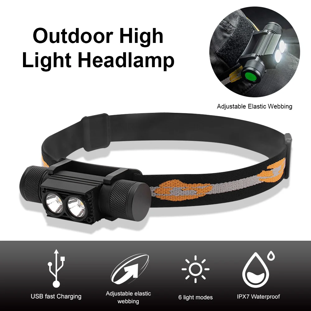 

LED Headlamp USB Rechargeable Flashlight Power by 18650 Battery 2000LM Headlight Torch Camping Light Waterproof Fishing Lamp