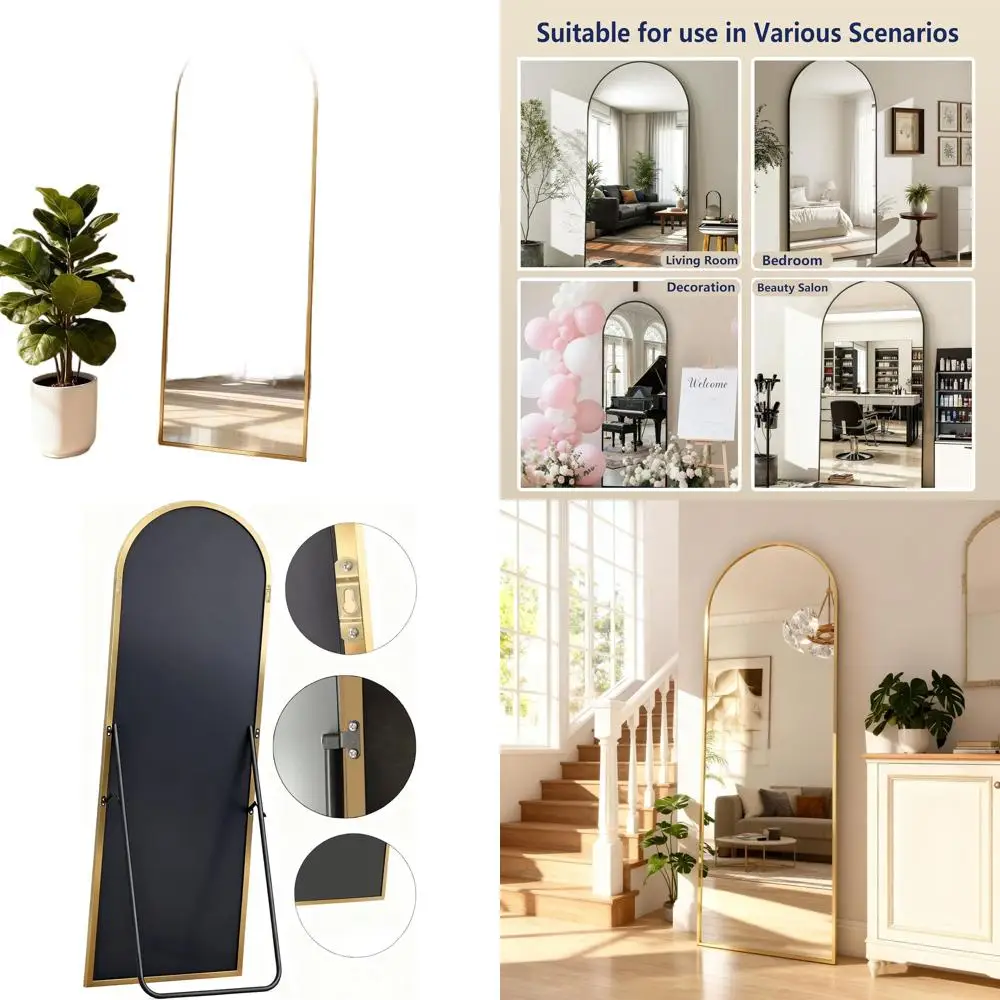 

Зеркало напольное арочное 65 дюймов, ширина 24 дюйма, с небьющимся стеклом, золотистое покрытие - универсальное решение для домашнего декора