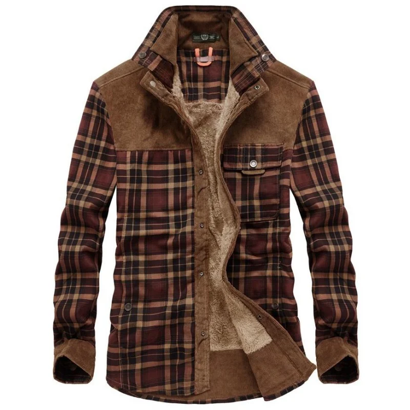 Men's Jackets Winter Windproof Warm Casual Shirts Plaid Sherpa Lined Flannel Classic Soft Long Sleeve Shirts Men