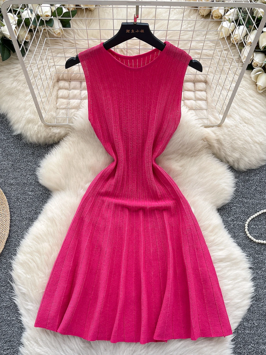 

Вязаный топ Ele Knitted Svel с круглым вырезом и коротким рукавом, женский, с завышенной талией, облегающий, летний, шикарный, в корейском стиле, и юбка А-силуэта