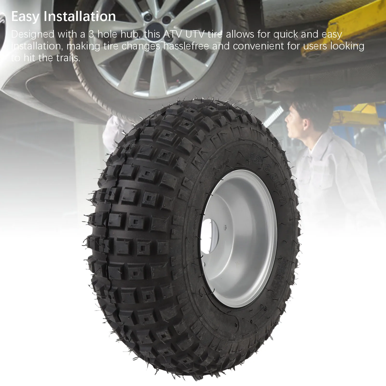 16X8-7 Tire with Rim Replacement 7 Inches Excellent Road Grip Puncture Proof Go Kart Tire for  Cart Garden Lawn Mower