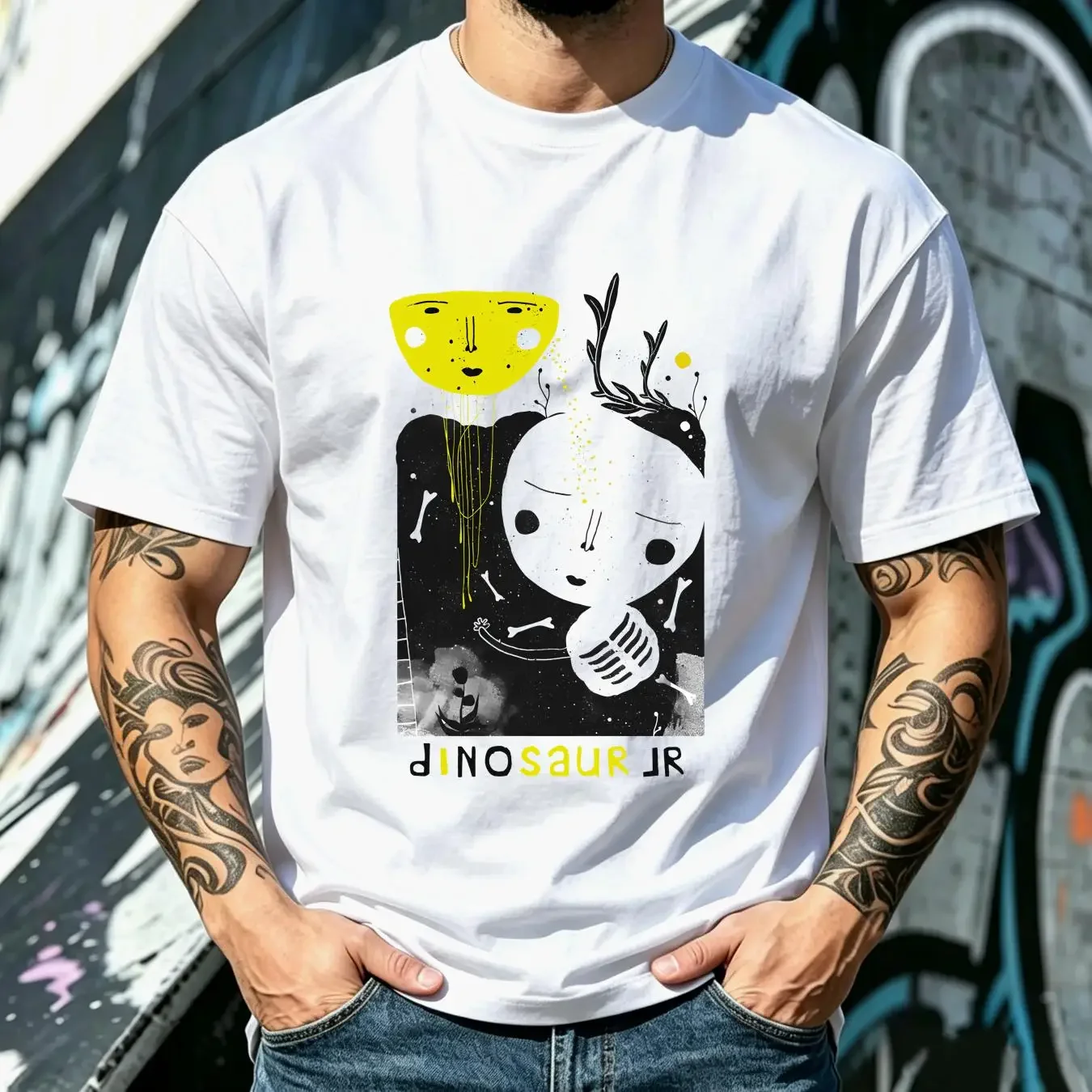 washed T Shirt Dinosaur Jr BAND Indie Punk Rock White tee Q1054 long or short sleeves vintage Washed Unisex Versatile graphic