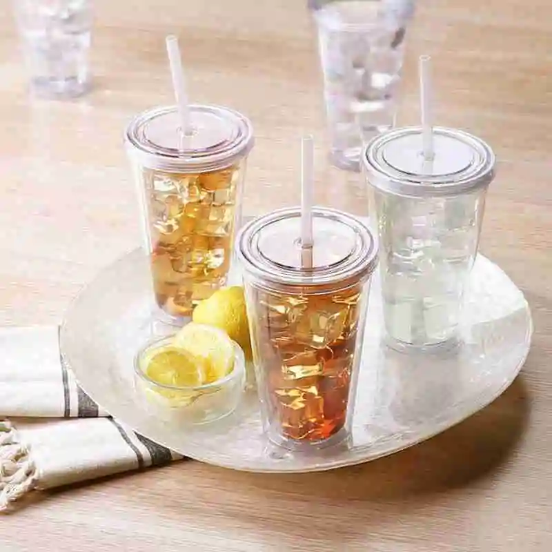 Glass Cup Tumbler Mason Jar Shaped Water Bottle With Lids Straw Coffee Cups Plastic Transparent Drinking Cup Drink Tea Milk Mug - view 2